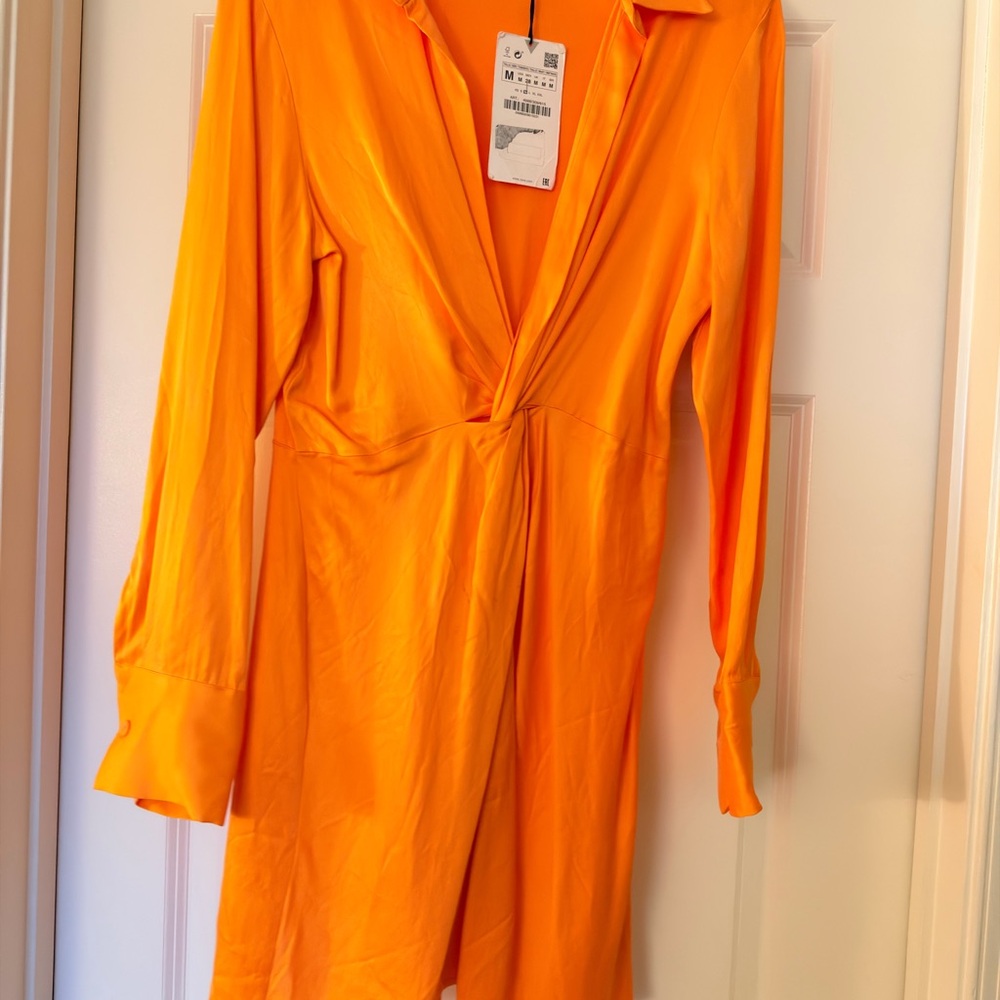 Zara Vibrant Orange Long Sleeve Dress